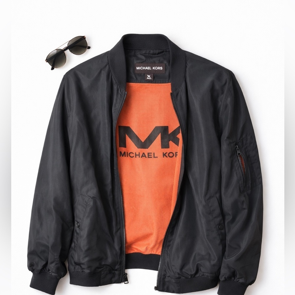 Michael Kors Black Bomber Jacket with Orange Lining
